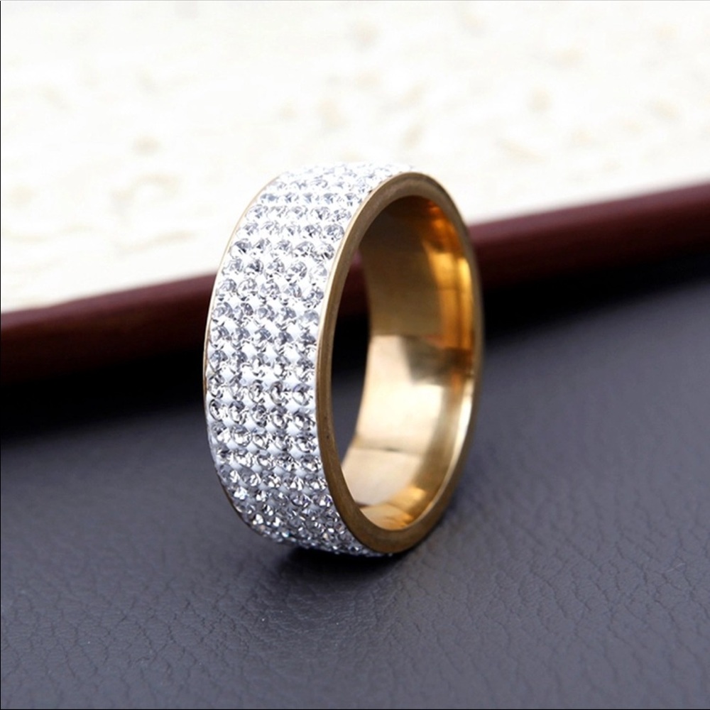 18k Plated Gold CZ Crystals Ring New Size 7 - 12 - Picture 2 of 3